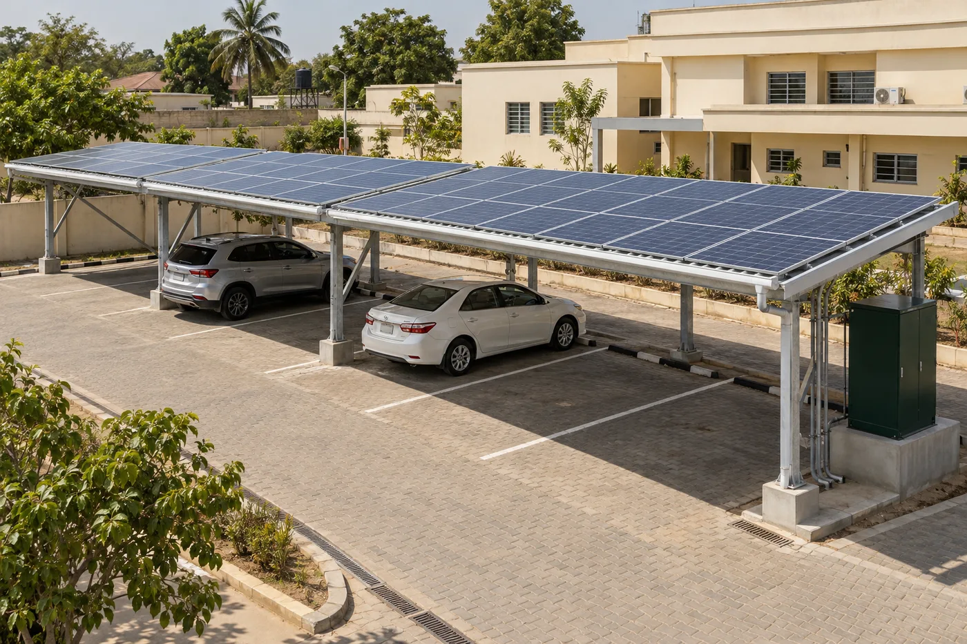 Compact Tilo Power parking-canopy concept using repeated structural bays